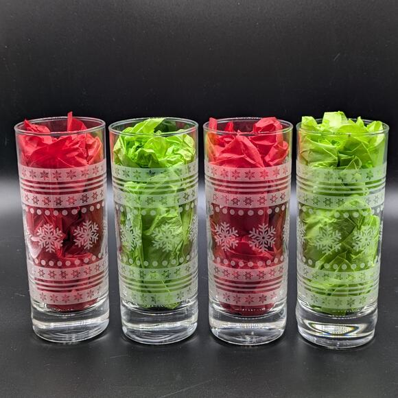 Jack Daniels Highball Glasses Set of 4 Snowflake Sweater Etched 10oz 6" Holiday - Picture 2 of 5